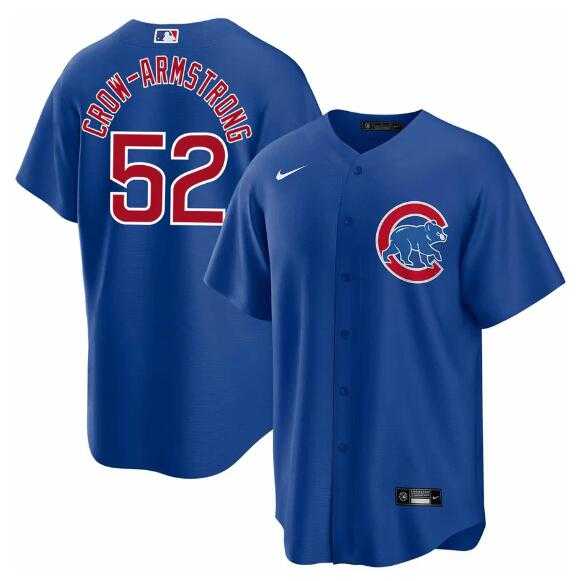 Men%27s Chicago Cubs #52 Pete Crow-Armstrong Blue 2024 Cool Base Stitched Jersey Dzhi